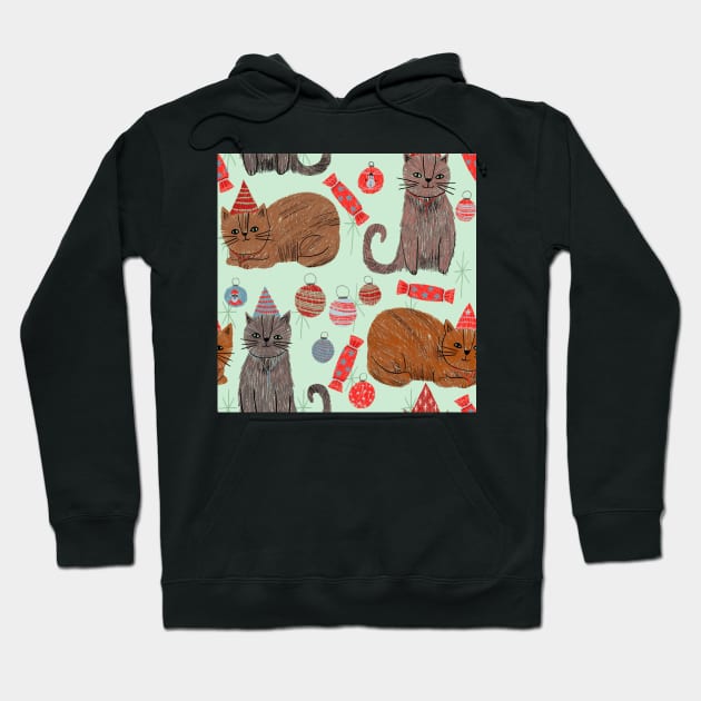 Mid-century Christmas cats Hoodie by Kimmygowland